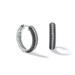 1/3 CT. T.W. Black and White Diamond Triple Row Huggie Hoop Earrings in Sterling Silver