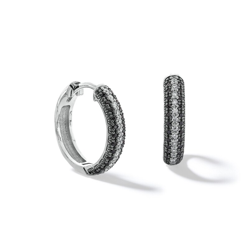 Main Image 1 of 1/3 CT. T.W. Black and White Diamond Triple Row Huggie Hoop Earrings in Sterling Silver