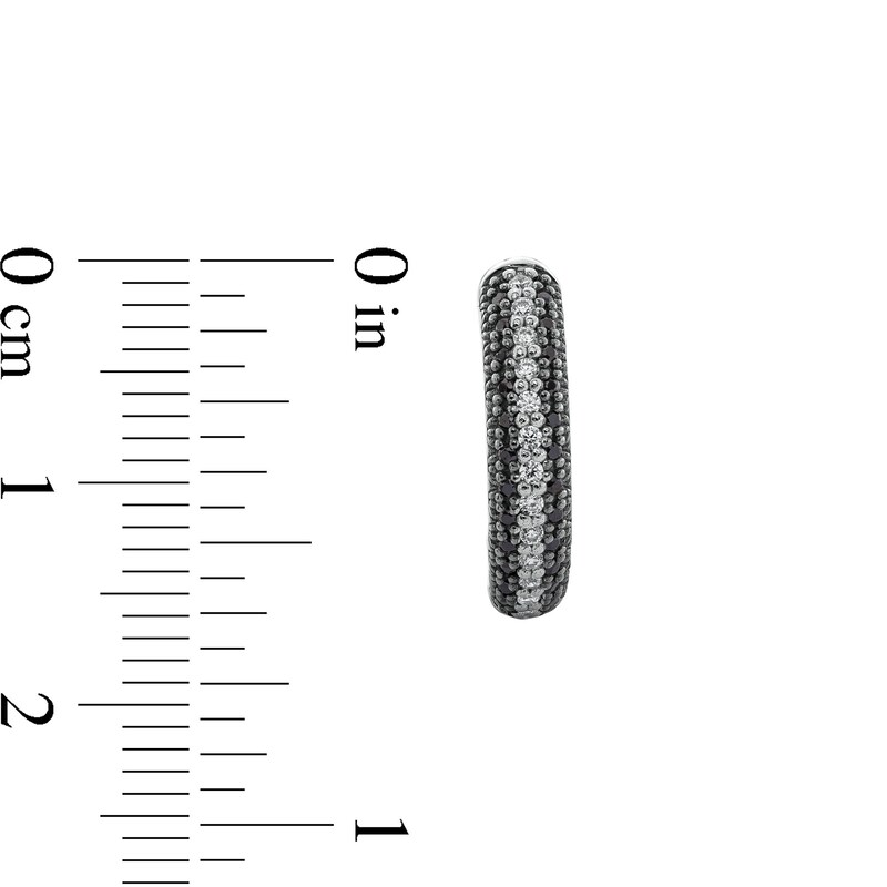 Main Image 3 of 1/3 CT. T.W. Black and White Diamond Triple Row Huggie Hoop Earrings in Sterling Silver