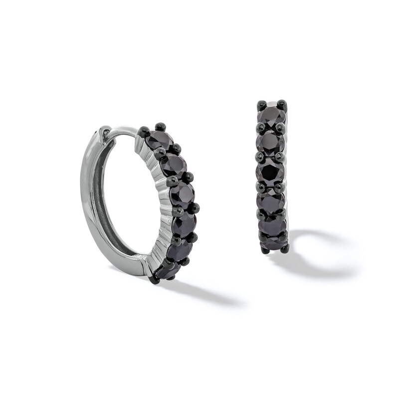 Main Image 1 of 3/4 CT. T.W. Black Diamond Huggie Hoop Earrings in Sterling Silver