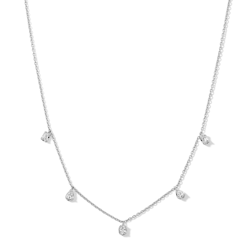 Main Image 1 of 1/2 CT. T.W. Multi-Shaped Certified Lab-Grown Diamond Five Stone Station Necklace in 10K White Gold (I/SI2)