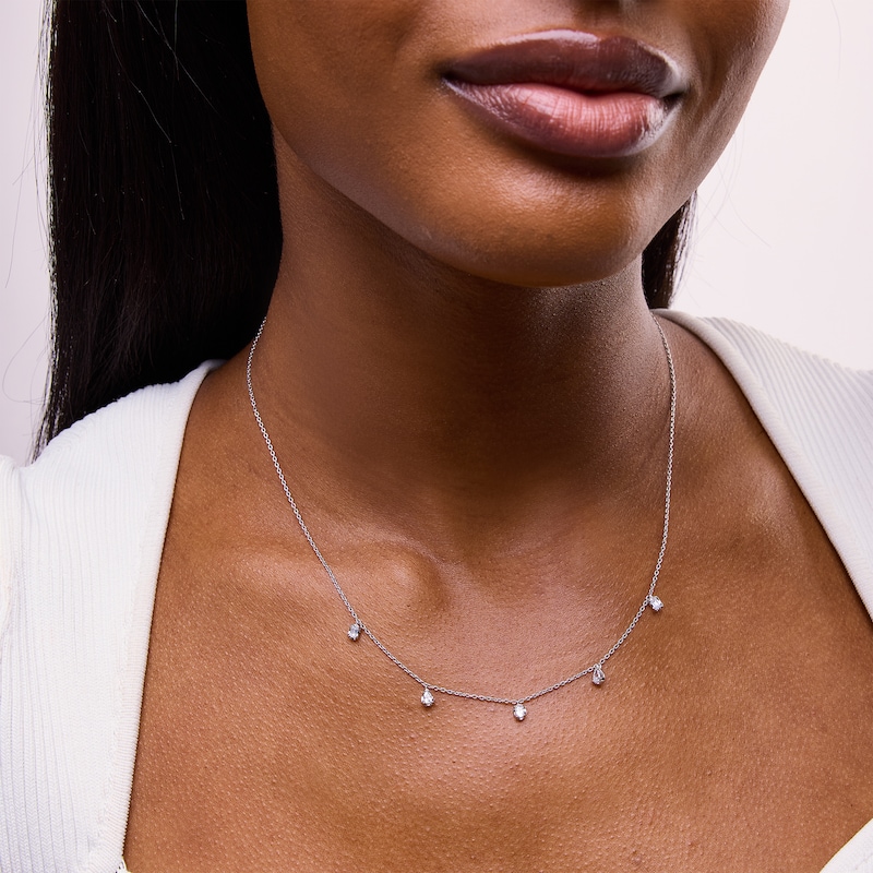 Main Image 2 of 1/2 CT. T.W. Multi-Shaped Certified Lab-Grown Diamond Five Stone Station Necklace in 10K White Gold (I/SI2)