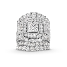 7 CT. T.W. Princess-Cut Certified Lab-Grown Diamond Double Cushion Frame Multi-Row Bridal Set in 14K White Gold