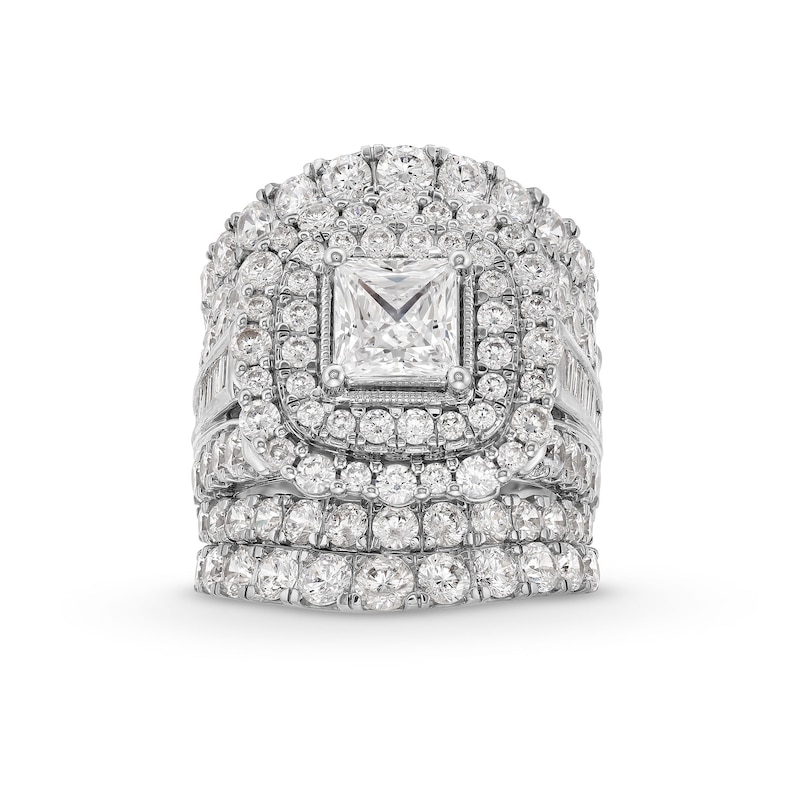 Main Image 1 of 7 CT. T.W. Princess-Cut Certified Lab-Grown Diamond Double Cushion Frame Multi-Row Bridal Set in 14K White Gold