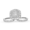 Thumbnail Image 3 of 7 CT. T.W. Princess-Cut Certified Lab-Grown Diamond Double Cushion Frame Multi-Row Bridal Set in 14K White Gold
