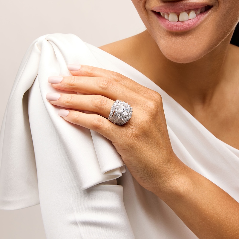 Main Image 2 of 7-1/2 CT. T.W. Princess-Cut Certified Lab-Grown Diamond Double Frame Multi-Row Engagement Ring in 14K White Gold