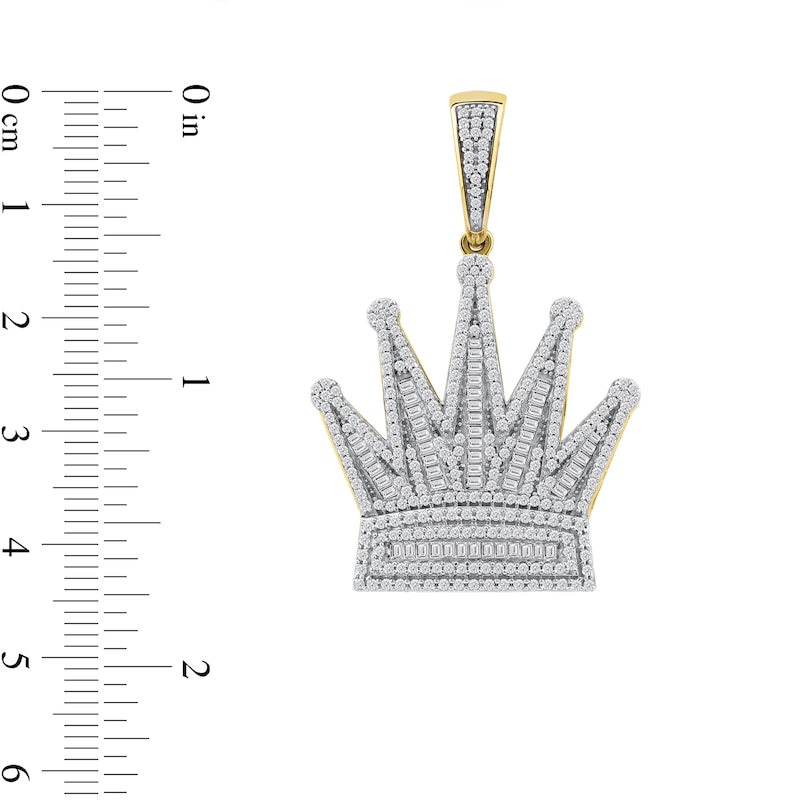 Main Image 3 of 1-1/5 CT. T.W. Baguette and Round Diamond Crown Necklace Charm in 10K Gold