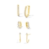 Thumbnail Image 1 of White Lab-Created Sapphire Three Piece Hoop Earrings Set in Sterling Silver with 18K Gold Plate