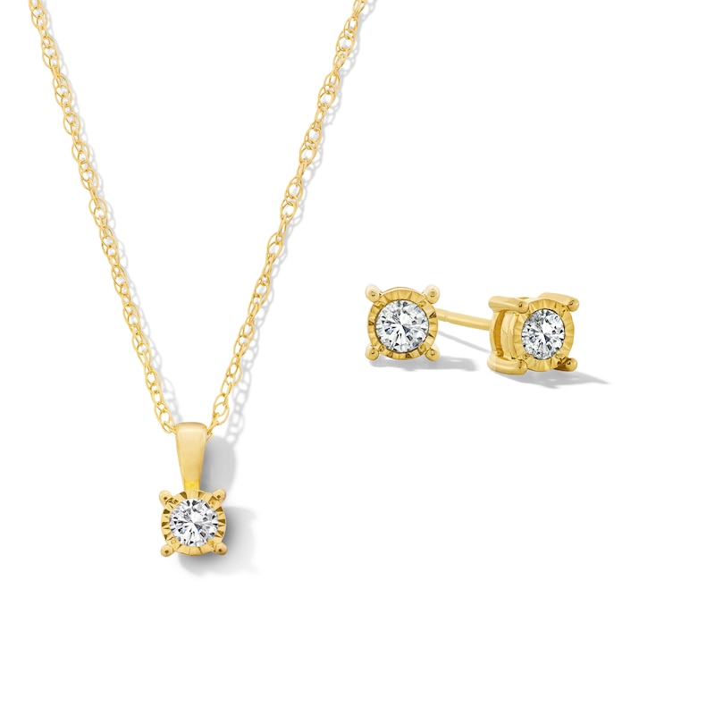 Main Image 1 of 1/3 CT. T.W. Diamond Miracle Solitaire Pendant and Stud Earrings Set in Sterling Silver with 10K Gold Plate