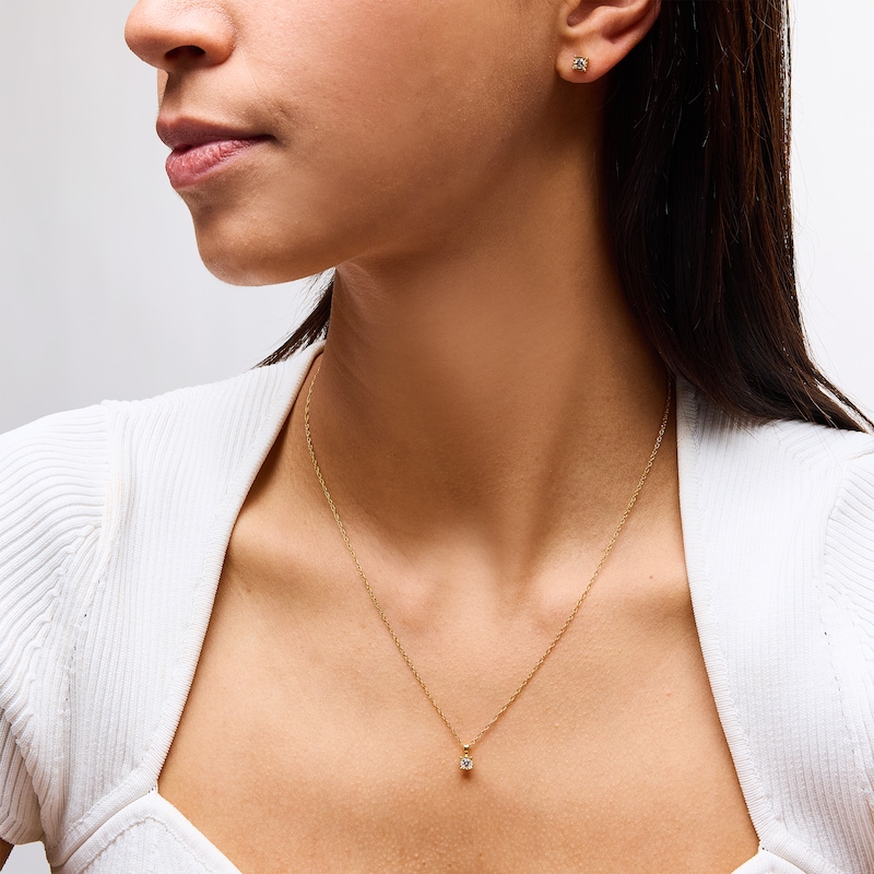 Main Image 2 of 1/3 CT. T.W. Diamond Miracle Solitaire Pendant and Stud Earrings Set in Sterling Silver with 10K Gold Plate