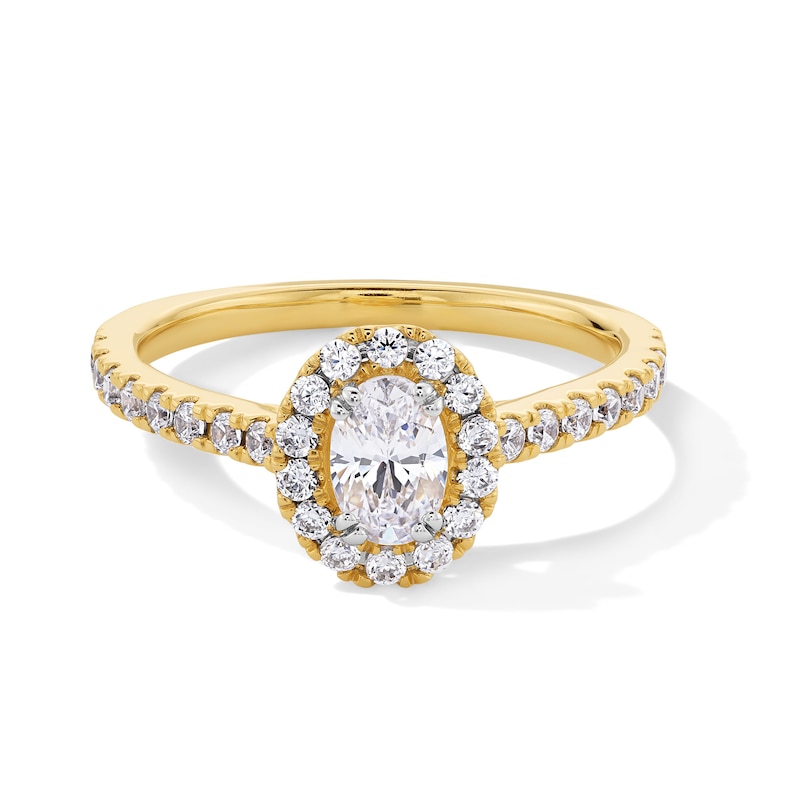 Main Image 1 of 1 CT. T.W. Oval Certified Lab-Grown Diamond Frame Engagement Ring in 14K Gold (F/SI2)