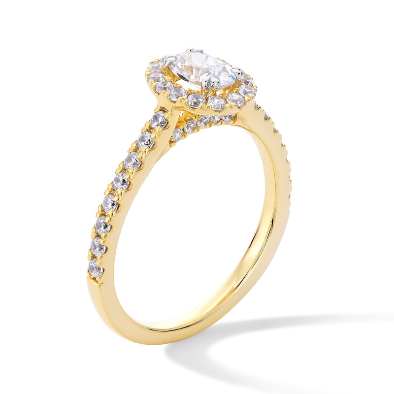 Main Image 2 of 1 CT. T.W. Oval Certified Lab-Grown Diamond Frame Engagement Ring in 14K Gold (F/SI2)