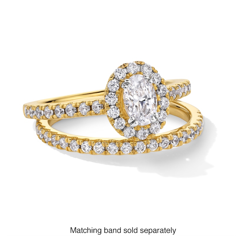 Main Image 3 of 1 CT. T.W. Oval Certified Lab-Grown Diamond Frame Engagement Ring in 14K Gold (F/SI2)