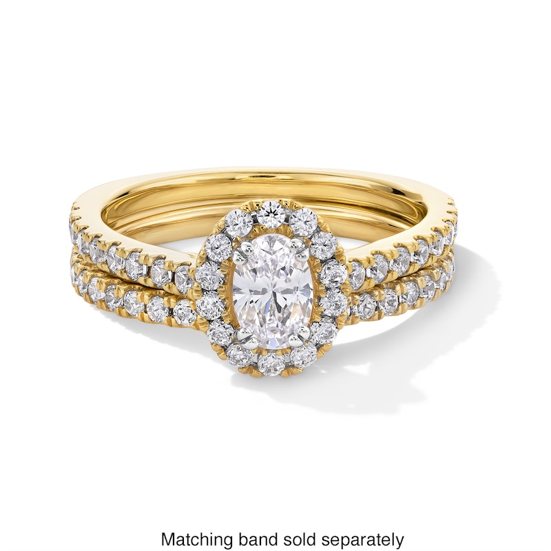 Main Image 4 of 1 CT. T.W. Oval Certified Lab-Grown Diamond Frame Engagement Ring in 14K Gold (F/SI2)