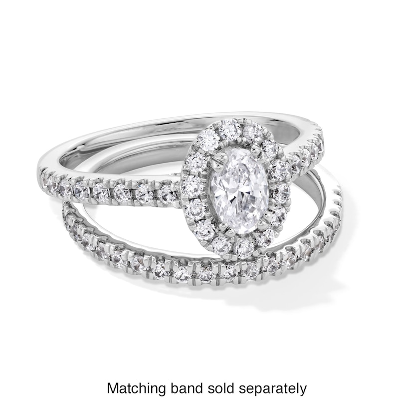 Main Image 4 of 1 CT. T.W. Oval Certified Lab-Grown Diamond Frame Engagement Ring in 14K White Gold (F/SI2)