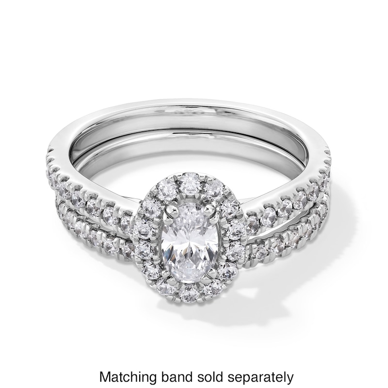 Main Image 5 of 1 CT. T.W. Oval Certified Lab-Grown Diamond Frame Engagement Ring in 14K White Gold (F/SI2)