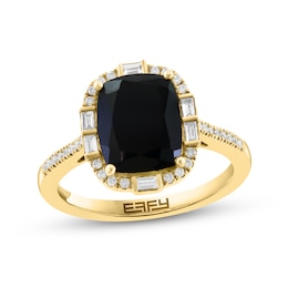 EFFY™ Collection Cushion-Cut Onyx with 1/4 CT. T.W. Baguette and Round Diamond Frame Ring in 14K Gold