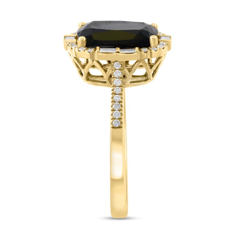 Main Image 2 of EFFY™ Collection Cushion-Cut Onyx with 1/4 CT. T.W. Baguette and Round Diamond Frame Ring in 14K Gold