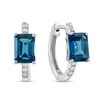 Thumbnail Image 1 of EFFY™ Collection Emerald-Cut London Blue Topaz and 1/6 CT. T.W. Diamond Hoop Earrings in 14K White Gold