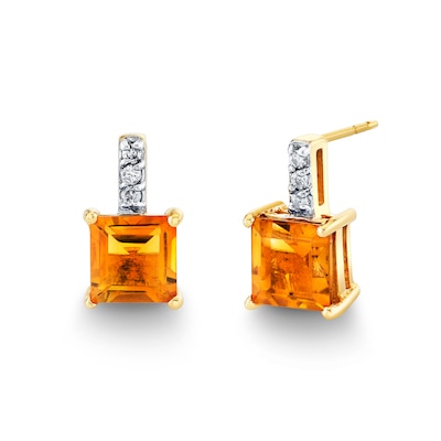 El Joyero Orange Cat's Eye & Zircon Stud Earrings - Gold Plated Brass Prong Setting (8x15mm Oval)