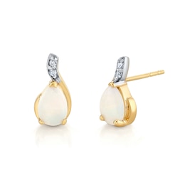 Pear-Shaped Opal and Diamond Accent Curved Drop Earrings in 14K Gold