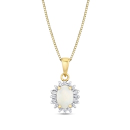 Oval Opal and 1/5 CT. T.W. Diamond Alternating Sunburst Frame Pendant in 10K Gold