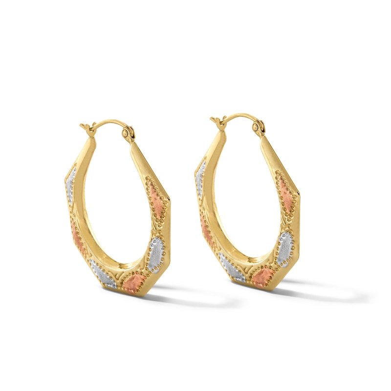Main Image 1 of 30.0mm Octagonal Hoop Earrings in Hollow 14K Tri-Tone Gold