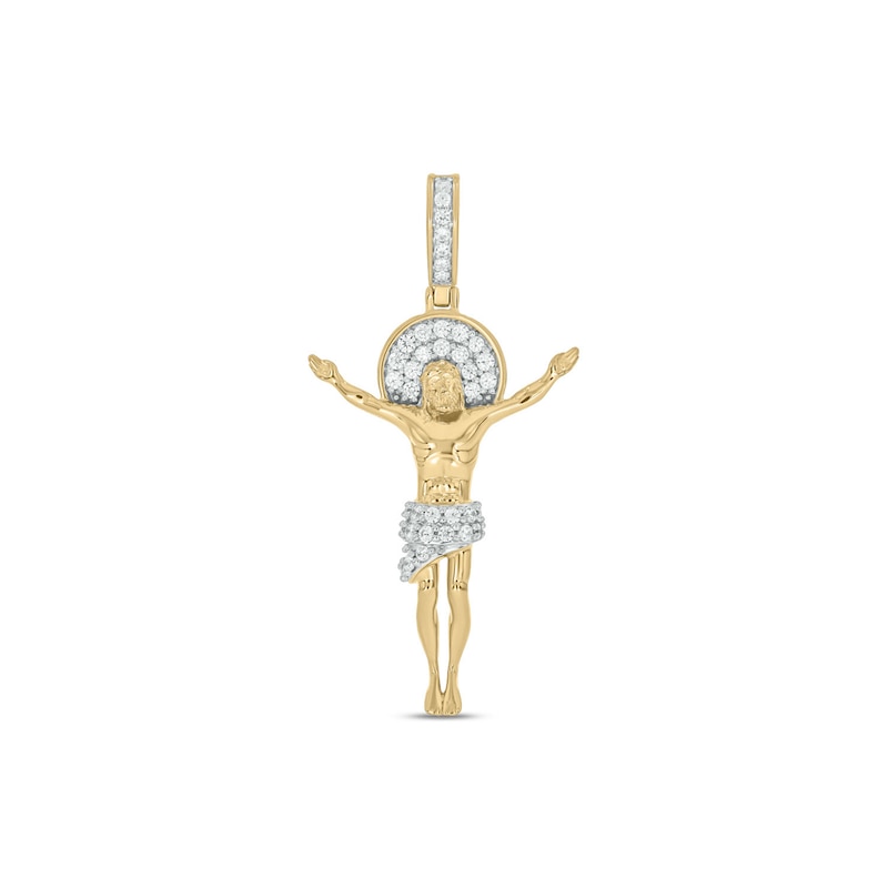 Main Image 1 of 1/3 CT. T.W. Diamond Jesus Raised on the Cross Necklace Charm in 10K Gold