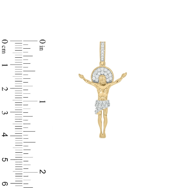 Main Image 2 of 1/3 CT. T.W. Diamond Jesus Raised on the Cross Necklace Charm in 10K Gold