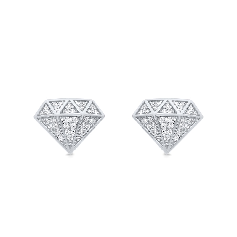 Main Image 3 of 1/3 CT. T.W. Diamond Faceted Diamond-Shaped Stud Earrings in 10K White Gold