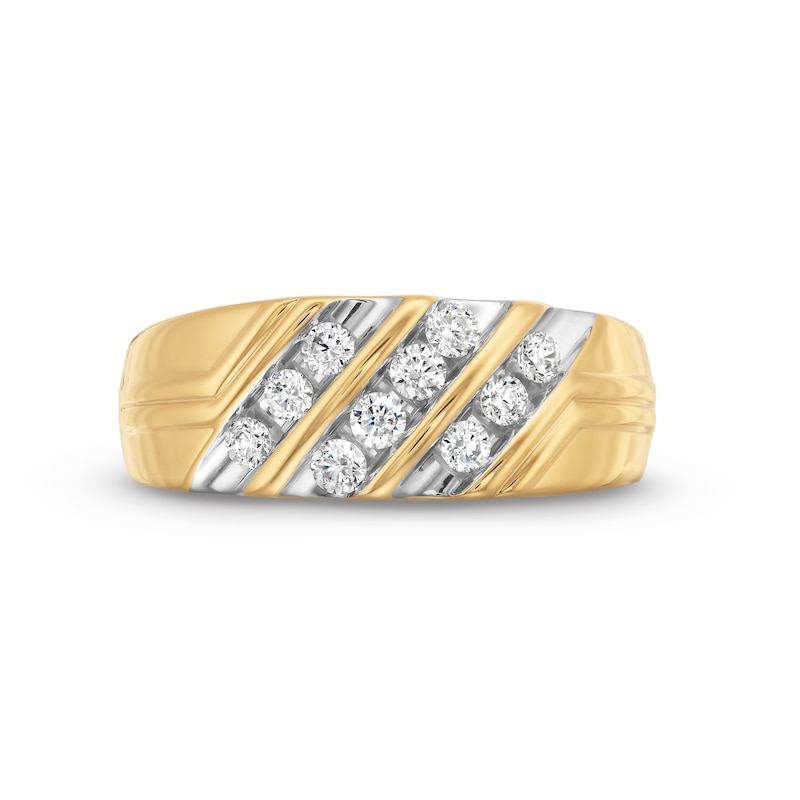 Main Image 3 of 1/2 CT. T.W. Diamond Channel-Set Triple Row Slant Ring in 10K Gold