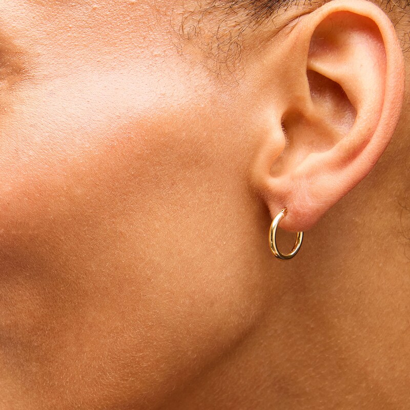 Main Image 2 of Polished and Diamond-Cut Hoop Earrings Set in Hollow 10K Gold