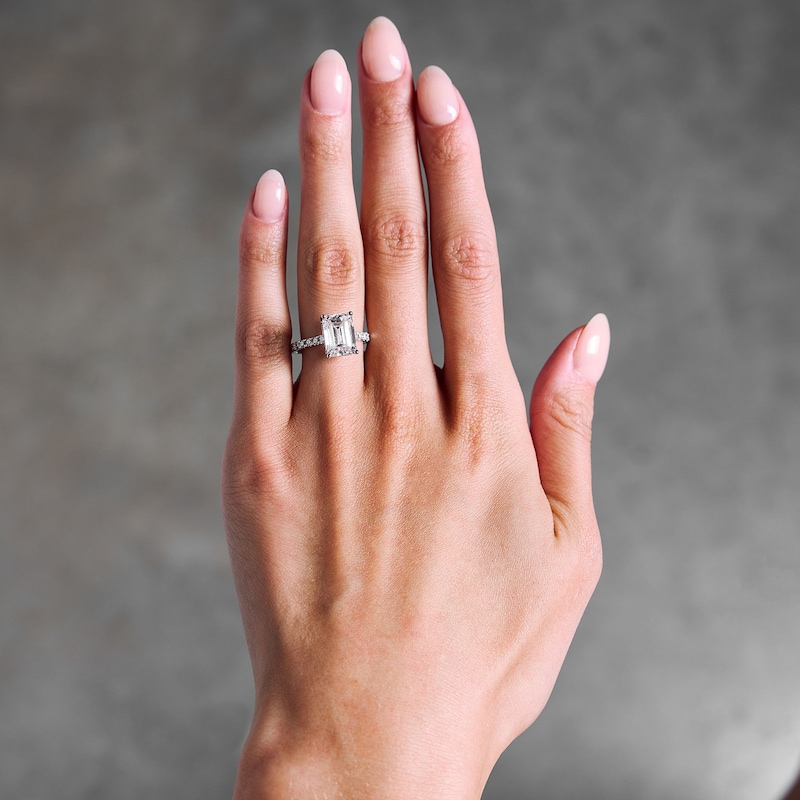 Main Image 2 of 4-1/2 CT. T.W. Emerald-Cut Certified Lab-Grown Diamond Engagement Ring in 14K White Gold (F/SI2)