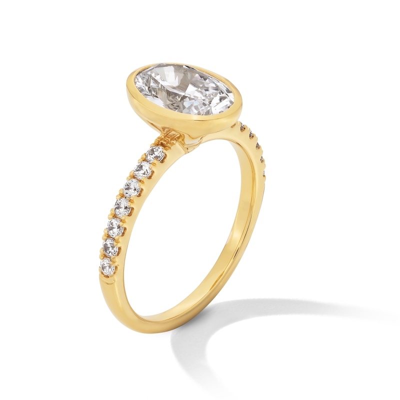 Main Image 3 of 2-1/4 CT. T.W. Oval Certified Lab-Grown Diamond Bezel-Set Engagement Ring in 14K Gold (F/VS2)
