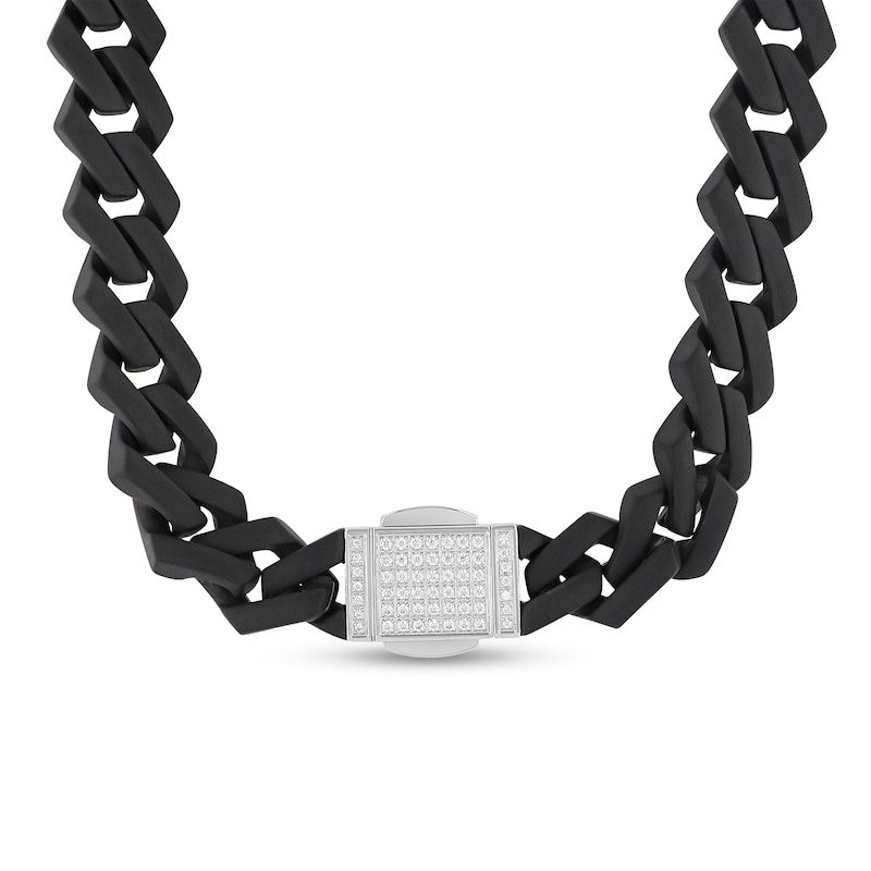 Main Image 1 of 1/2 CT. T.W. Diamond Link Chain Bracelet in Solid Stainless Steel with Black Ion Plate - 8.5"