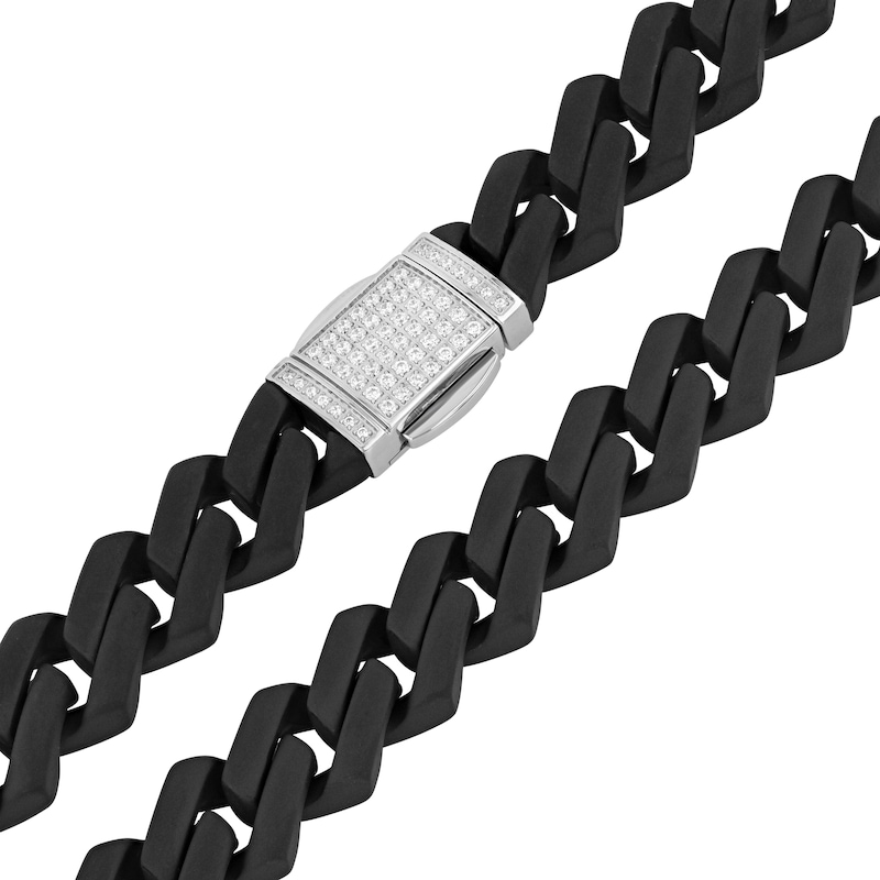 Main Image 2 of 1/2 CT. T.W. Diamond Link Chain Bracelet in Solid Stainless Steel with Black Ion Plate - 8.5"