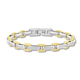 1/3 CT. T.W. Diamond Link Bracelet in Solid Stainless Steel and Yellow Ion Plate - 8.5&quot;