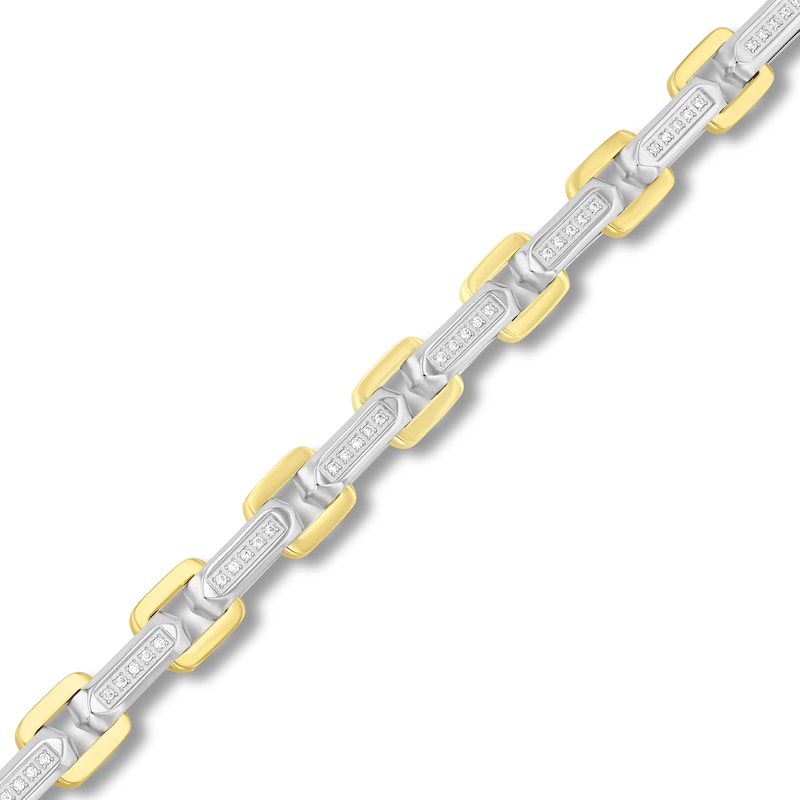 Main Image 2 of 1/3 CT. T.W. Diamond Link Bracelet in Solid Stainless Steel and Yellow Ion Plate - 8.5"