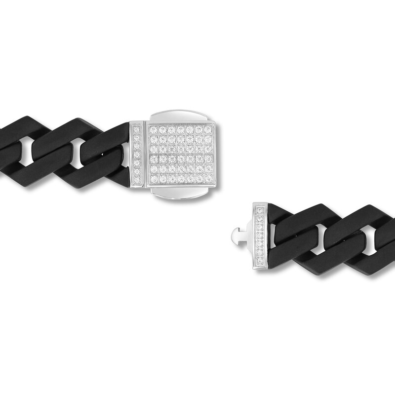 Main Image 3 of 1/2 CT. T.W. Diamond Link Chain Necklace in Solid Stainless Steel with Black Ion Plate - 20"