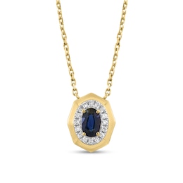 EFFY™ Collection Oval Blue Sapphire and 1/15 CT. T.W. Diamond Frame Pendant in 14K Gold