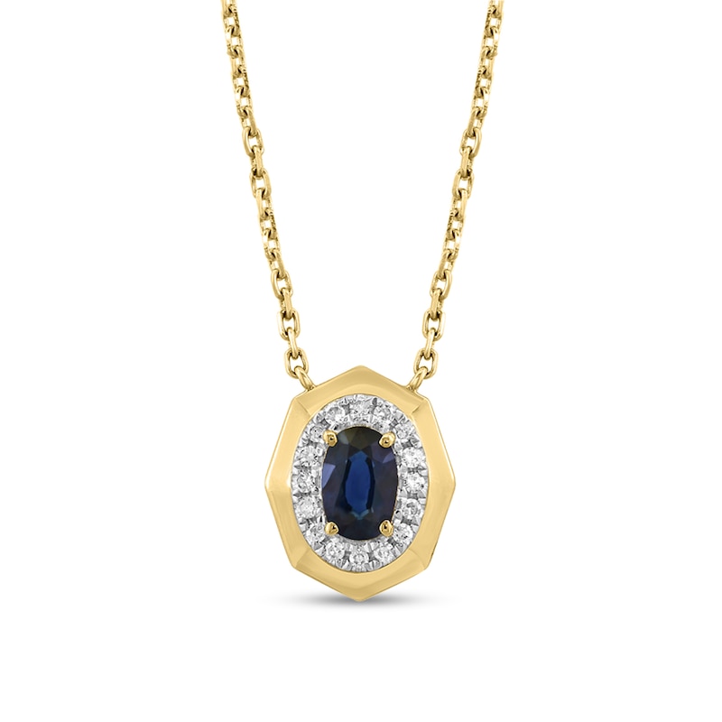 Main Image 1 of EFFY™ Collection Oval Blue Sapphire and 1/15 CT. T.W. Diamond Frame Pendant in 14K Gold