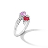Thumbnail Image 2 of Heart-Shaped Lab-Created Ruby with Pink and White Lab-Created Sapphire Toi et Moi Bypass Shank Ring in Sterling Silver