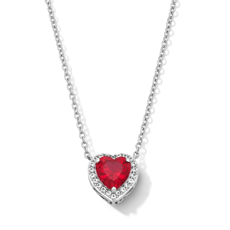 Main Image 1 of 8.0mm Heart-Shaped Lab-Created Ruby and White Lab-Created Sapphire Frame Necklace in Sterling Silver