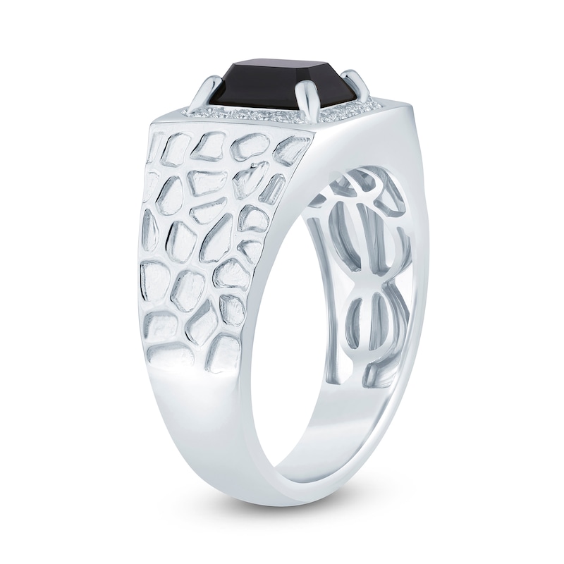 Main Image 2 of Men’s Emerald-Cut Onyx and 1/5 CT. T.W. Diamond Frame Nugget Ring in 10K White Gold - Size 10