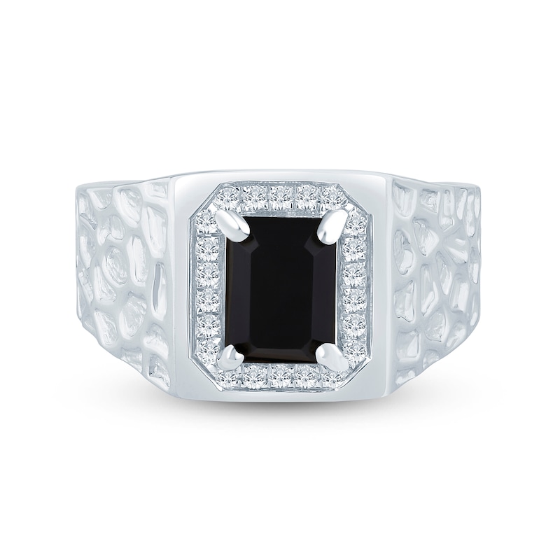 Main Image 3 of Men’s Emerald-Cut Onyx and 1/5 CT. T.W. Diamond Frame Nugget Ring in 10K White Gold - Size 10