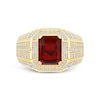 Thumbnail Image 3 of Men’s Emerald-Cut Lab-Created Ruby and 1 CT. T.W Certified Lab-Grown Diamond Multi-Row Shank Ring in 10K Gold