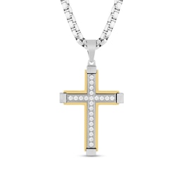 1/2 CT. T.W. Diamond Cross Pendant in Stainless Steel and Yellow Ion Plate - 24"