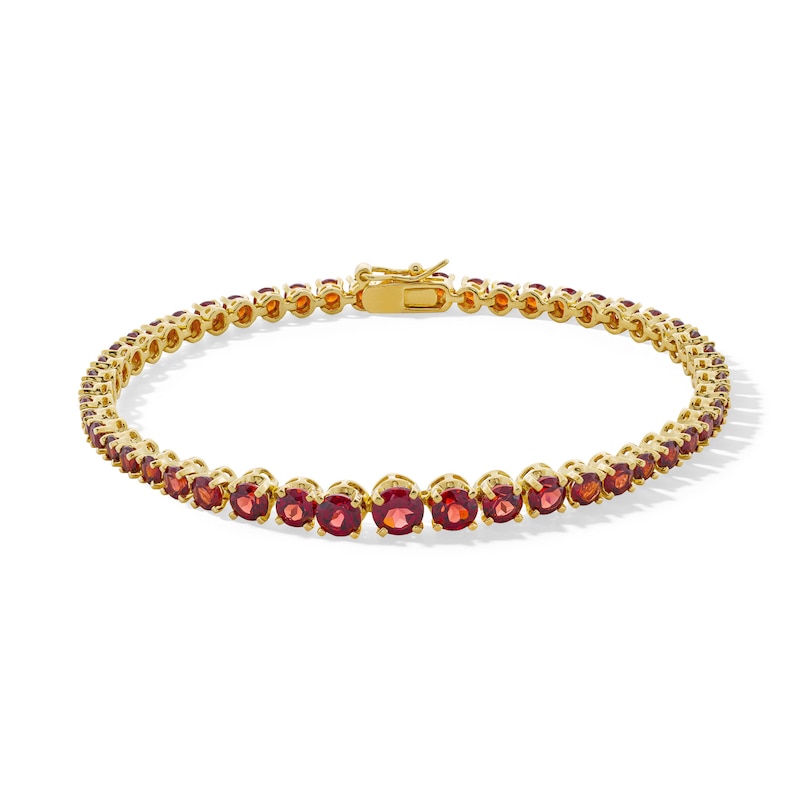 Main Image 1 of Graduated Garnet Tennis Bracelet in Sterling Silver with 18K Gold Plate - 7.25"