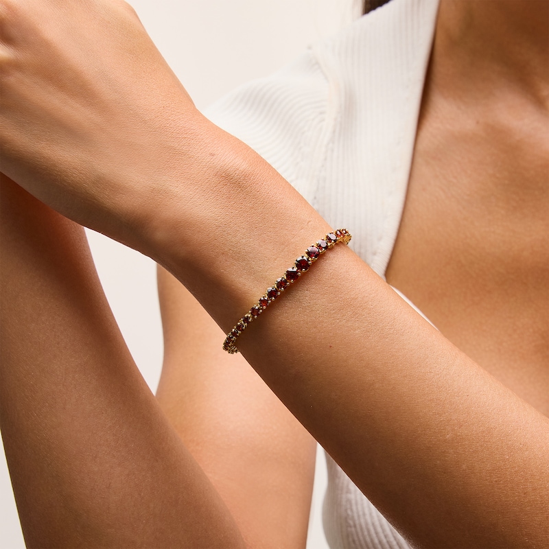 Main Image 2 of Graduated Garnet Tennis Bracelet in Sterling Silver with 18K Gold Plate - 7.25"