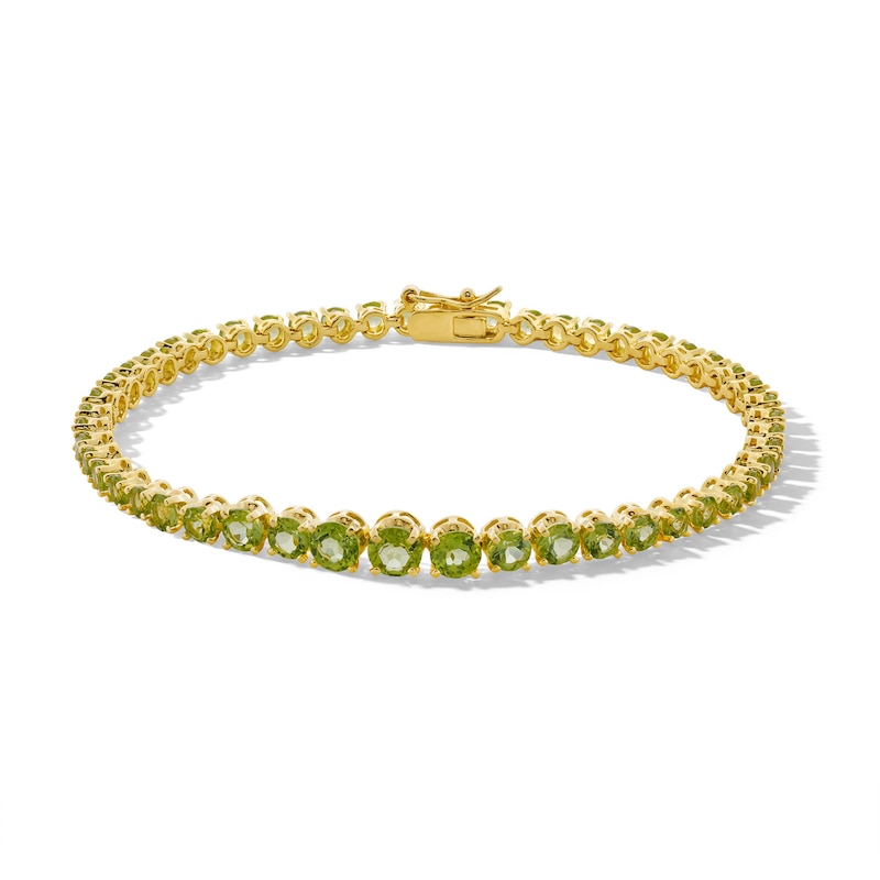 Main Image 1 of Graduated Peridot Tennis Bracelet in Sterling Silver with 18K Gold Plate - 7.25"